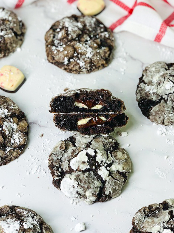 DOVE® Peppermint Bark Stuffed Chocolate Crinkle Cookies | a treat life